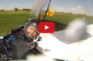 Thrill-Seeking Skydivers Up The Ante & Land On A Slip N Slide 
