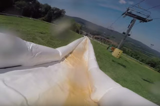 A First Person POV Video Of The World's Longest Slip N Slide